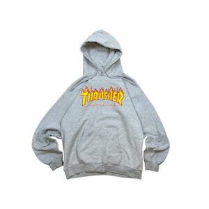 Thrasher Magazine Hoodie Flame Spellout Grey Medium skater punk sweatshirt